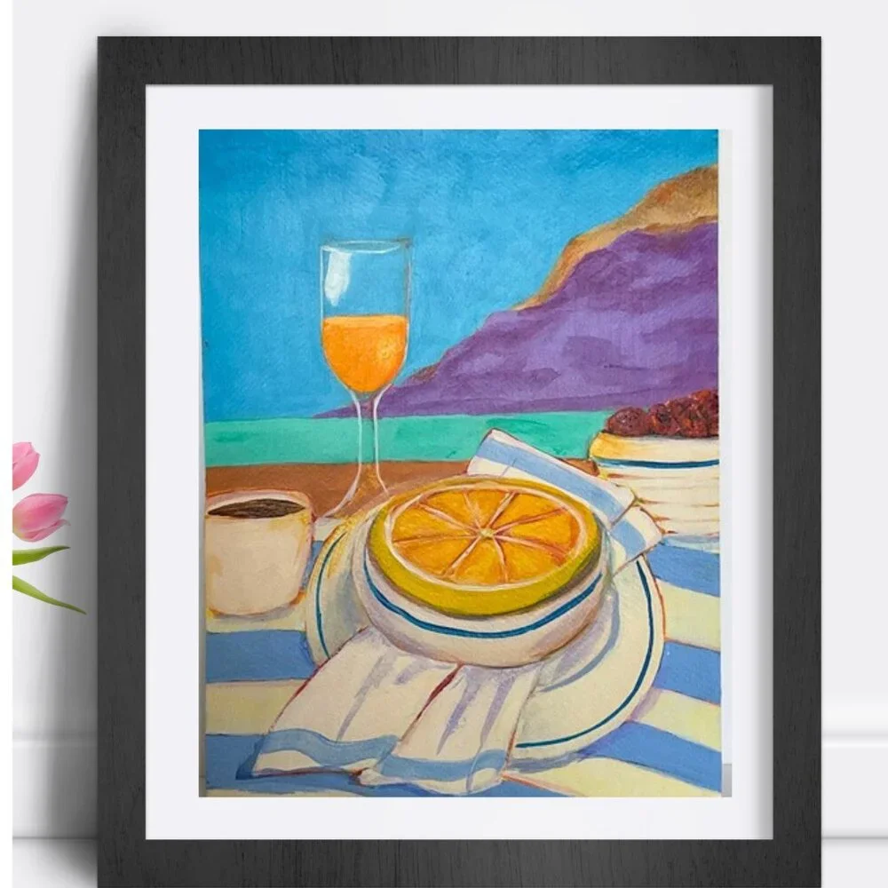 Original Artwork Colorful Acrylic Beachside Still Life Painting With Fruit - Picture 2 of 14